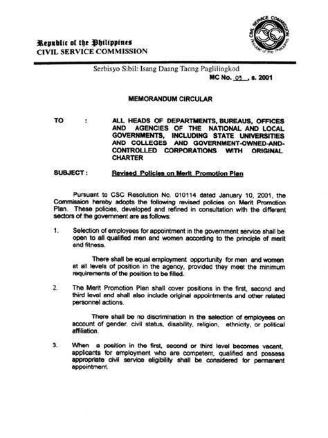 REVISED POLICIES ON MERIT PROMOTION PLAN .